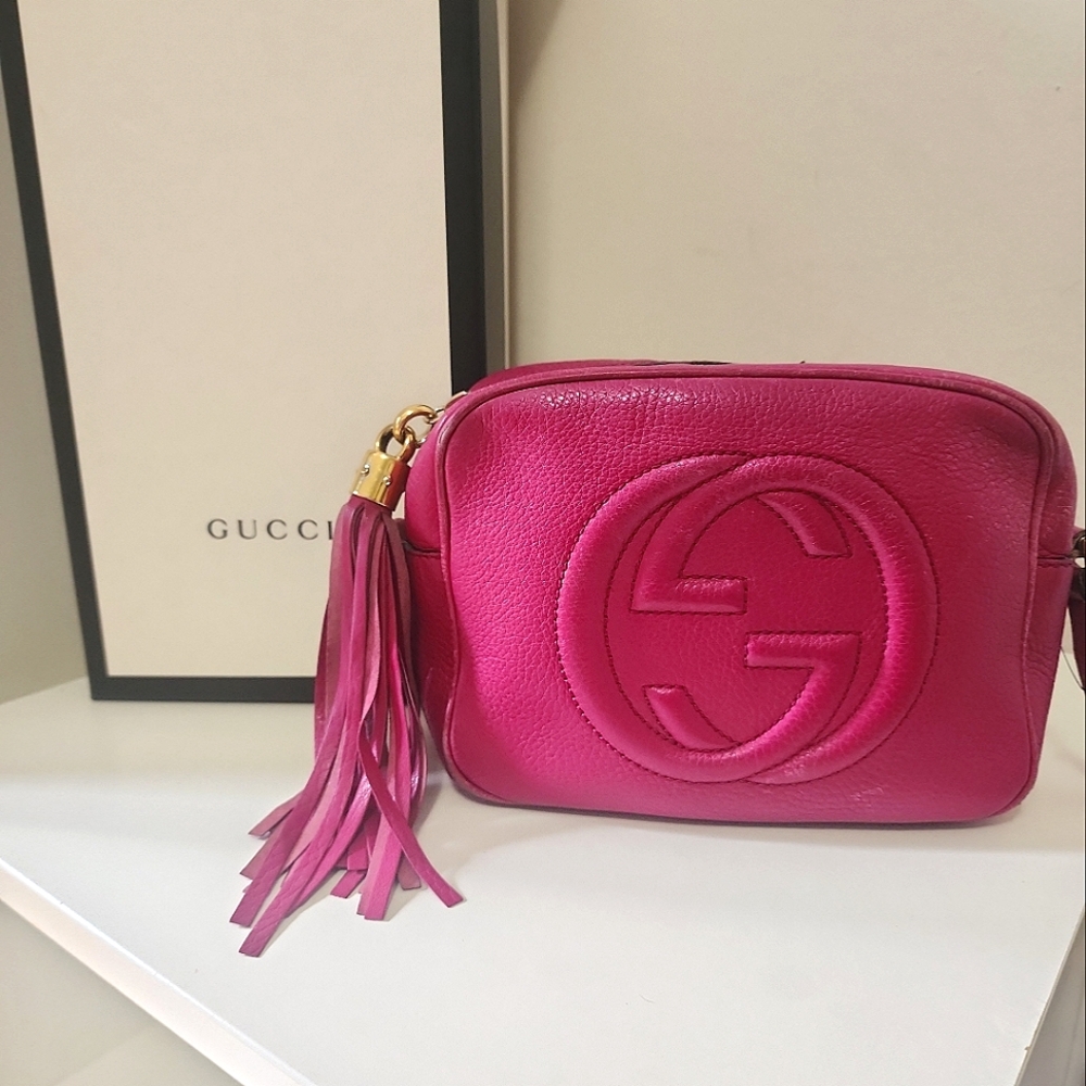 GUCCI GG Cellarius Calfskin Small Soho Bright Bouganville